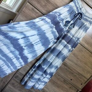 Surf Gypsy Blue & White Flowy Wide Leg Tie-Dye Palazzo Pants Women's M